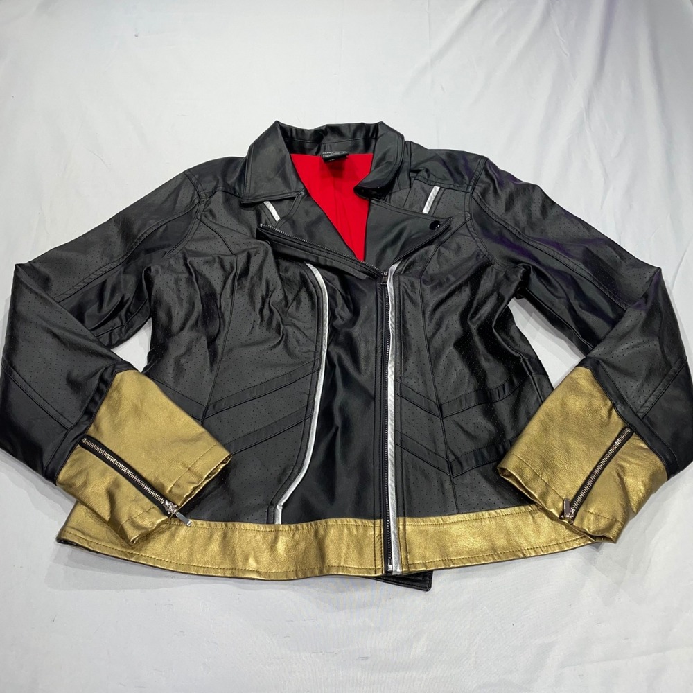 Her Universe Marvel Black Widow Moto Jacket XL Black Gold Faux Leather Cosplay